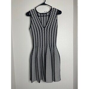 French Kiss Black White Checkered Knit Fit & Flare Dress Size M